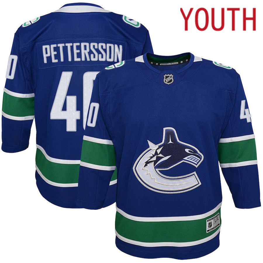 Youth Vancouver Canucks 40 Elias Pettersson Blue Home Premier Player NHL Jersey